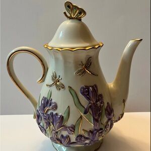 Lenox Purple and Gold Ceramic Teapot Art